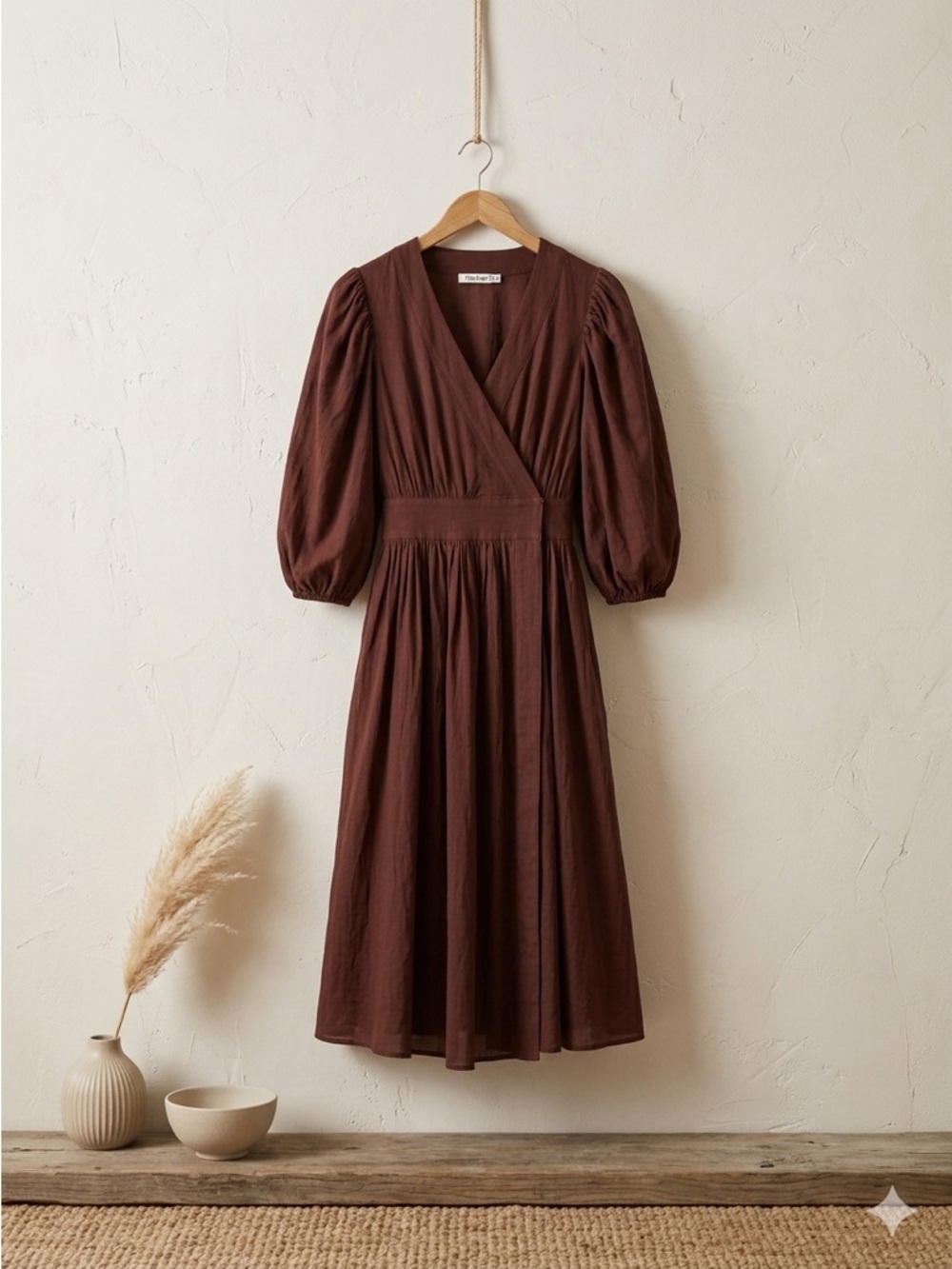 Ciao Lucia Cala Dress Eggplant Brown Cotton Crepe Midi Wrap Women's XS NWT